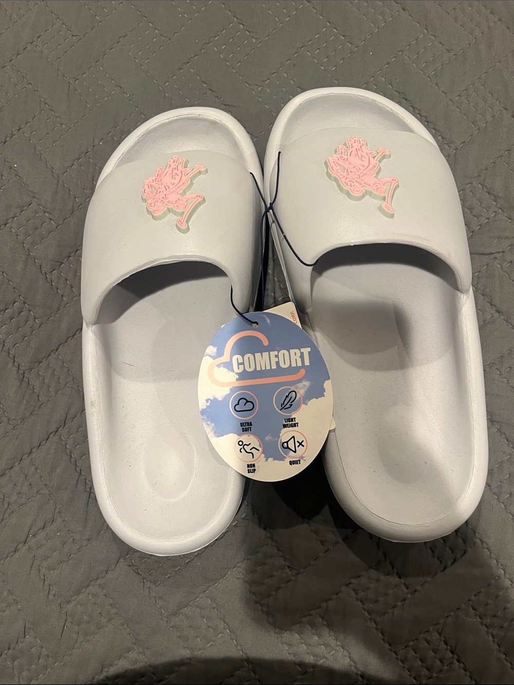 U.S. Polo Assn. White Slide Sandals with Pink Rose Accent